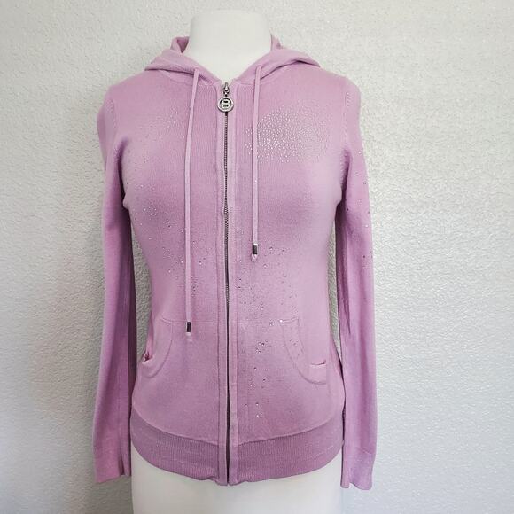 BCBG Maxazria Pink Bling Zip Hoodie Cardigan Size Large - Picture 1 of 14